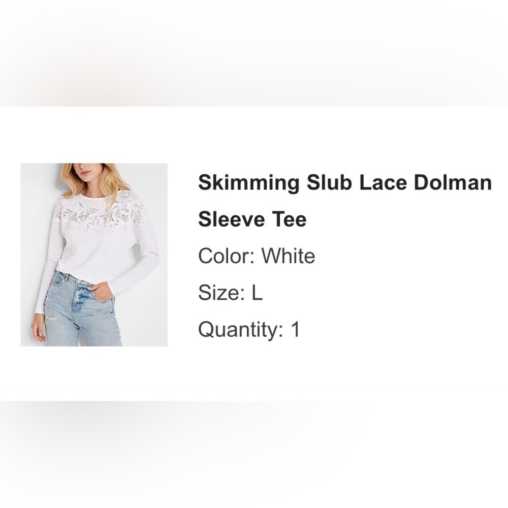 NWT | Express Skimming Slub Lace Dolman
Sleeve Tee | Large